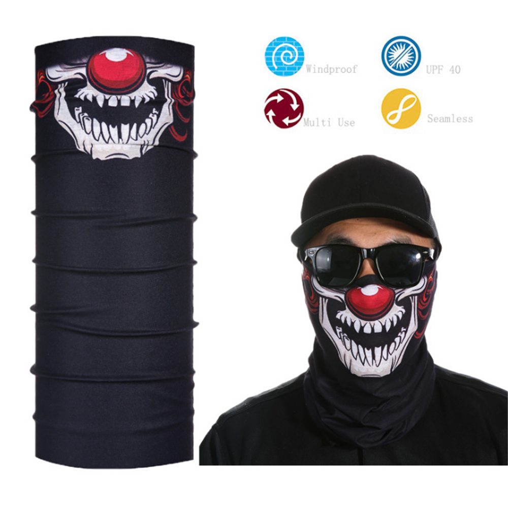 3D Joker Men Skull Ghost Shield Tube Face Mask Headband Seamless Multifunction Magic Bandana Scarf Headwear Ring Headscarf