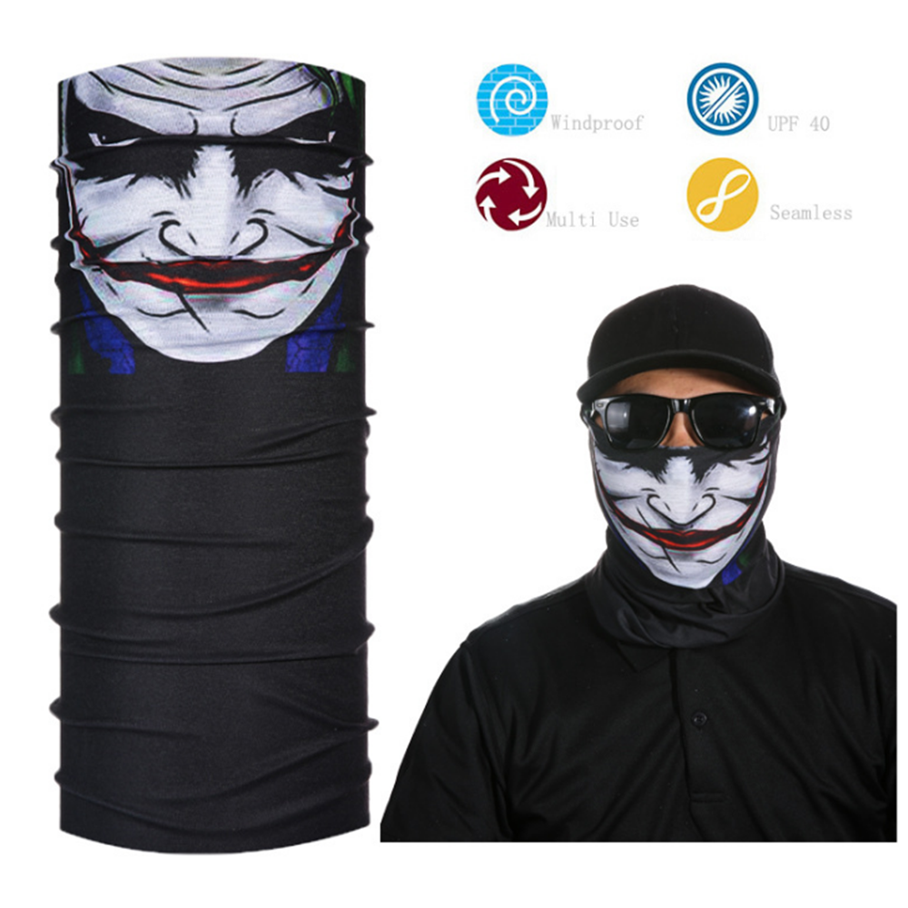 3D Joker Men Skull Ghost Shield Tube Face Mask Headband Seamless Multifunction Magic Bandana Scarf Headwear Ring Headscarf