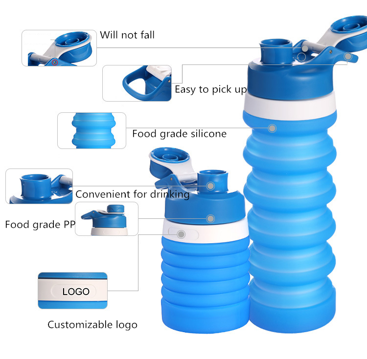 BPA Free Reusable Drinking Silicone Collapsible Sport Water Bottles With Custom Logo 