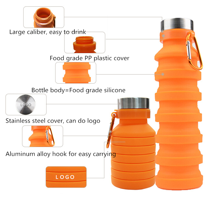 Silicone Folding Sports Collapsible Bottle Patent Biodegradable Collapsible Water Bottle with Custom Logo