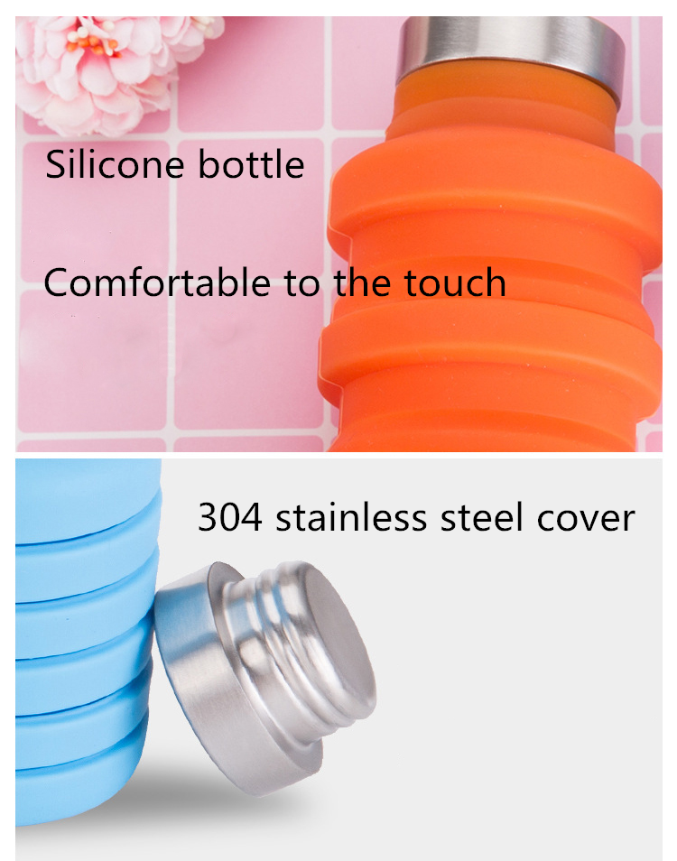 Stocked, BPA Free High Quality Expandable Folding Collapsible Travel Sports Drinking Silicone Foldable Water Bottle 
